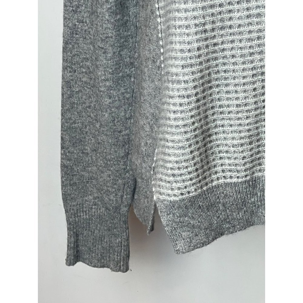 Rebecca Taylor Gray Cashmere Wool Blend Split V Neck Waffle Knit Sweater Size XS - Picture 5 of 9